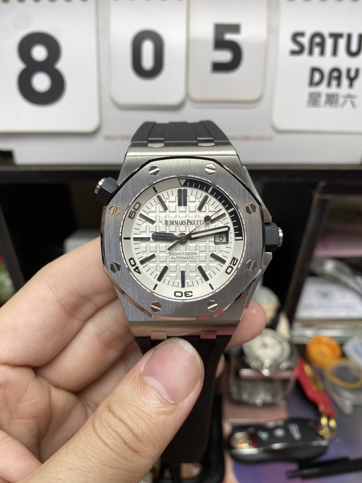 Audemars Piguet Royal Oak Offshore Series 15710ST.OO.A002CA.02, White Dial Rubber Strap, 42mm Size.