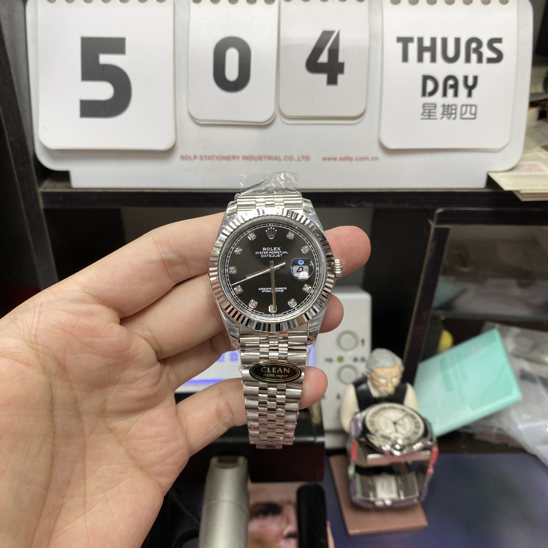 Rolex Datejust series m126334-0012, Black Dial Diamond Markers, 41mm size.