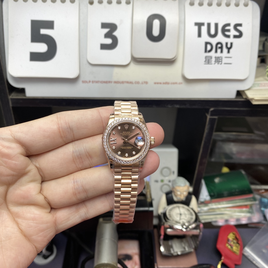 Rolex Datejust series m279135rbr-0001, Coffee Dial with Diamond Bezel and Full Rose Gold Case, 28mm size.