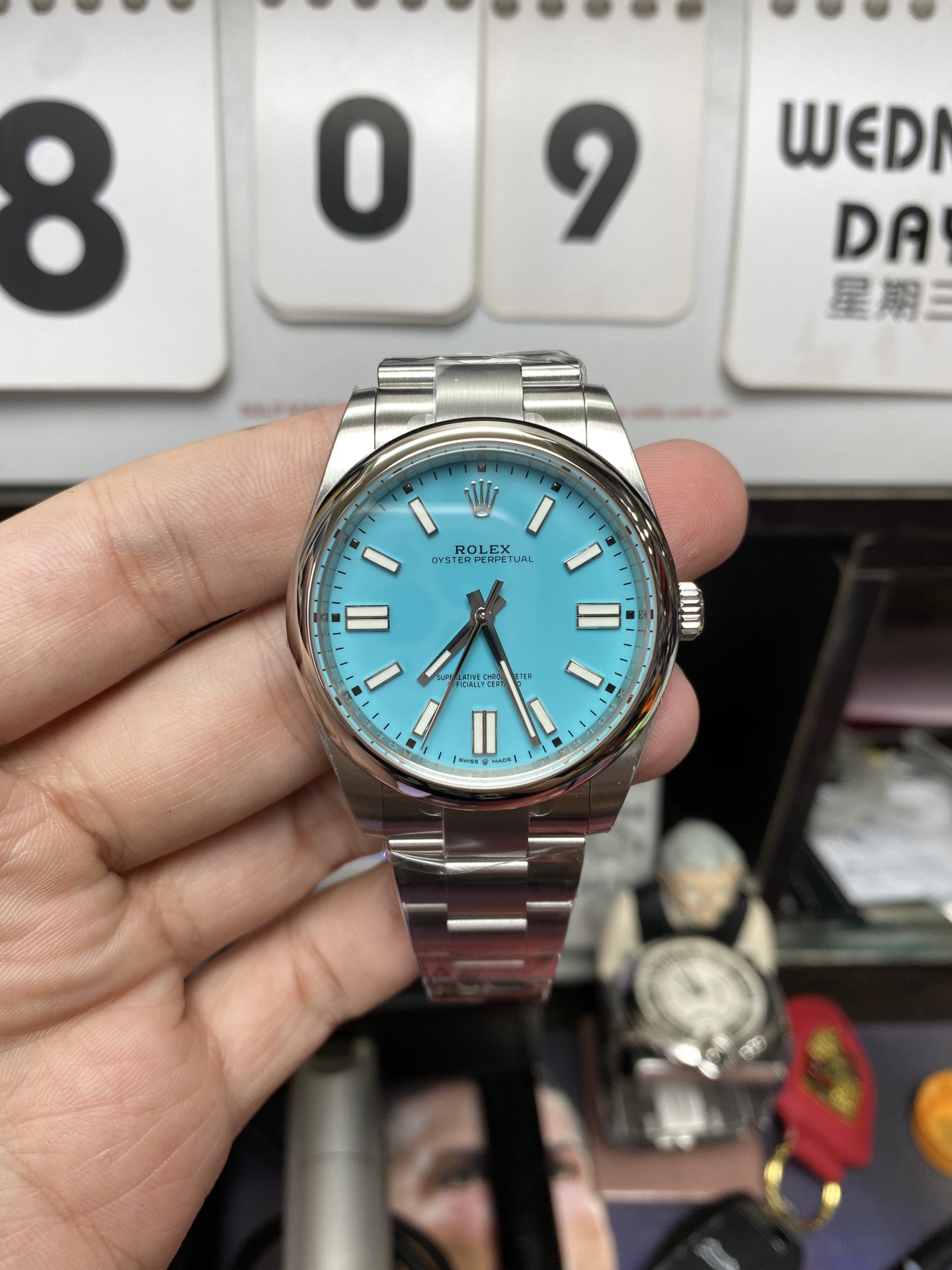 Rolex Oyster Perpetual Series m124300-0006, Tiffany Blue Dial, 41mm Size .