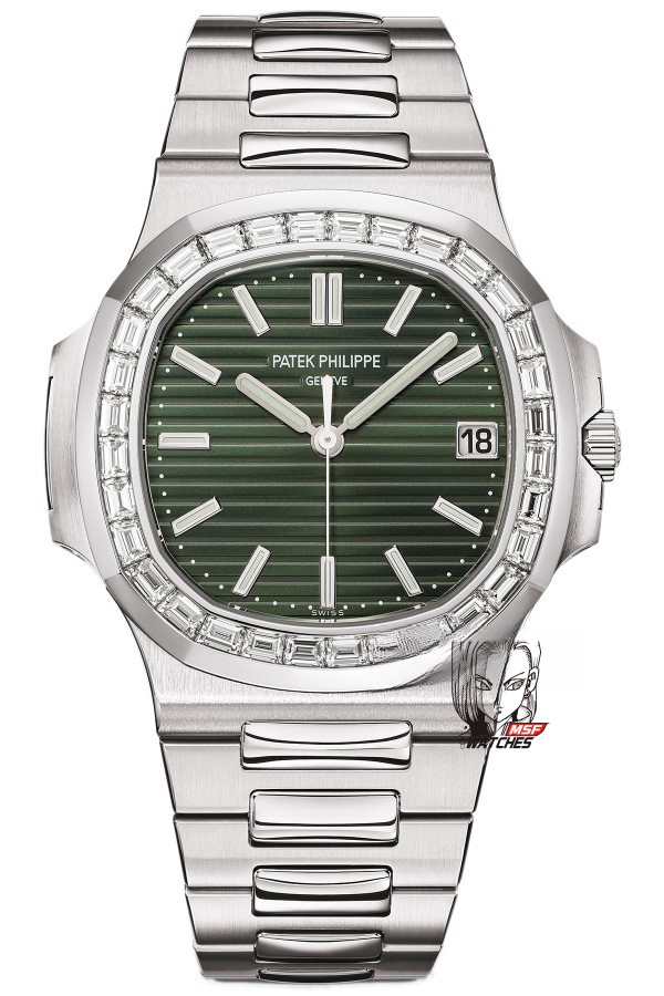 Patek Philippe Nautilus series 57111300A-001, Olive Green Dial with Square Diamond Bezel, 40mm Size.