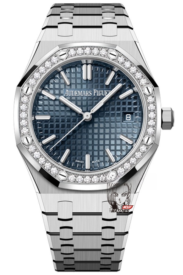 Audemars Piguet Royal Oak Offshore Series 77451ST.ZZ.1361ST.04, Blue Dial Gem-Set Bezel Mechanical Movement, 34mm Size.