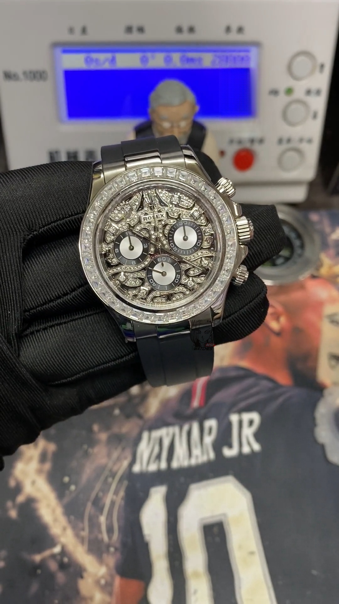 Rolex Cosmograph Daytona Series TIGER DAYTONA 18K WHITE GOLD CASE FULL DIAMOND BREZEL AND DIAL 40mm size.