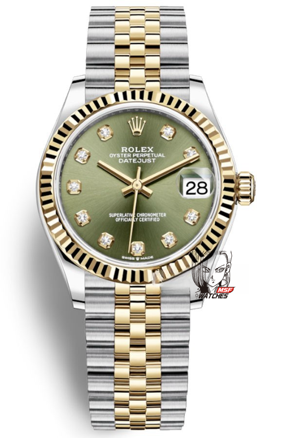 Rolex Datejust Series m278273-0030, Mint Green Dial Two-Tone Gold Case, 31mm size, Jubilee stainless steel bracelet.
