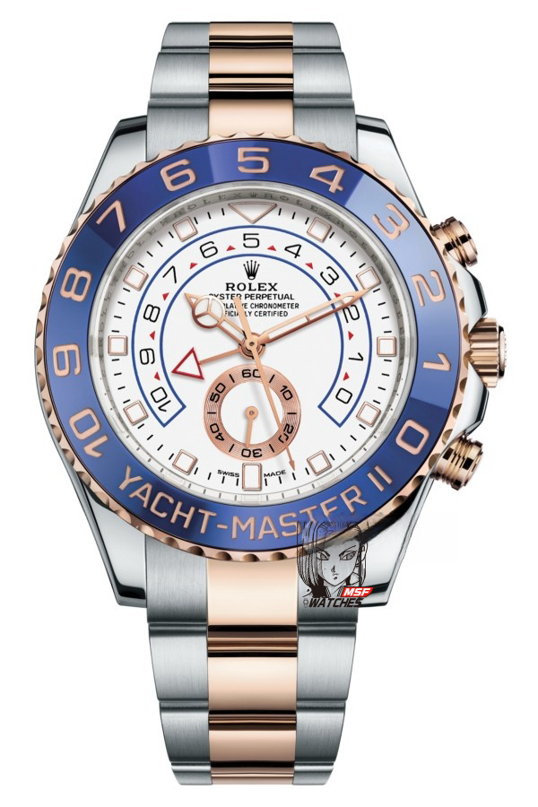 Rolex Yacht-Master series m116681-0002, Blue Ceramic Bezel White Dial Steel Bracelet, Chronograph function, 44mm size.