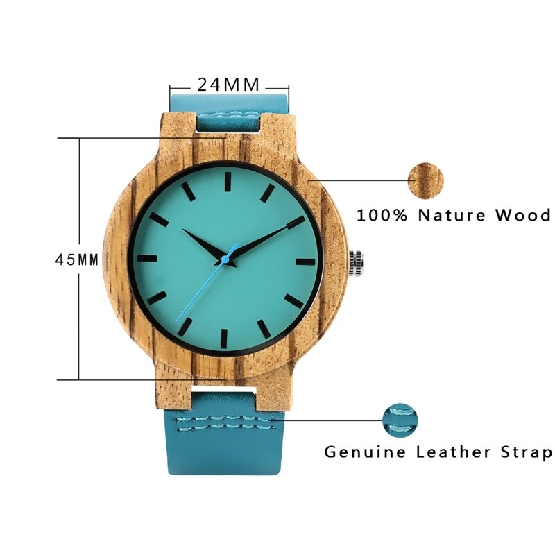 HAND-MADE Top Luxury Royal Blue Wood Watch Quartz Wristwatch 100% Natural Bamboo Clock Fashion Leather Valentine's Day Best Gifts 2020 NEW