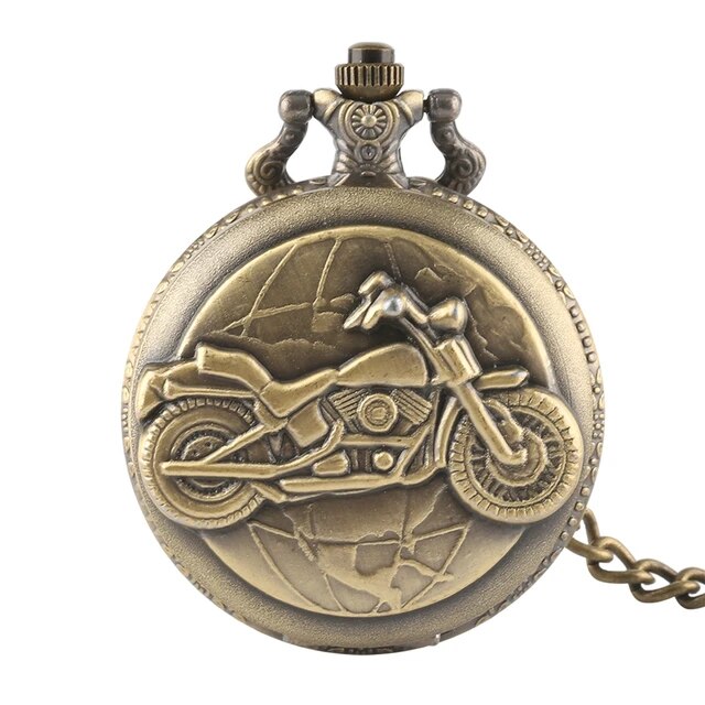 Retro Motorcycle CAR Pattern Quartz Pocket Watch Luminous LED Flash Motorbike MOTO Design Pendant Fob Watch Chain Gifts for Men