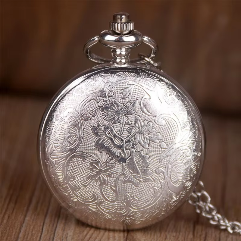 Creative peony flower painted quartz pocket watch fashion silver necklace clock men and women best gift