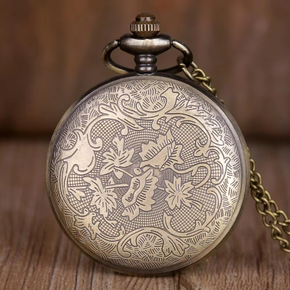 Bronze Pocket Watch Flower Display Men Women Quartz Fob Watches Ladies Best Gifts With Chain