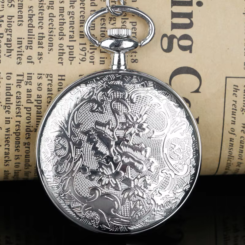 Men Women Quartz Pocket Watch Roman Numerals White Dial Vintage Necklace Pendant Clock Time Pocket Watches with Fob Chain