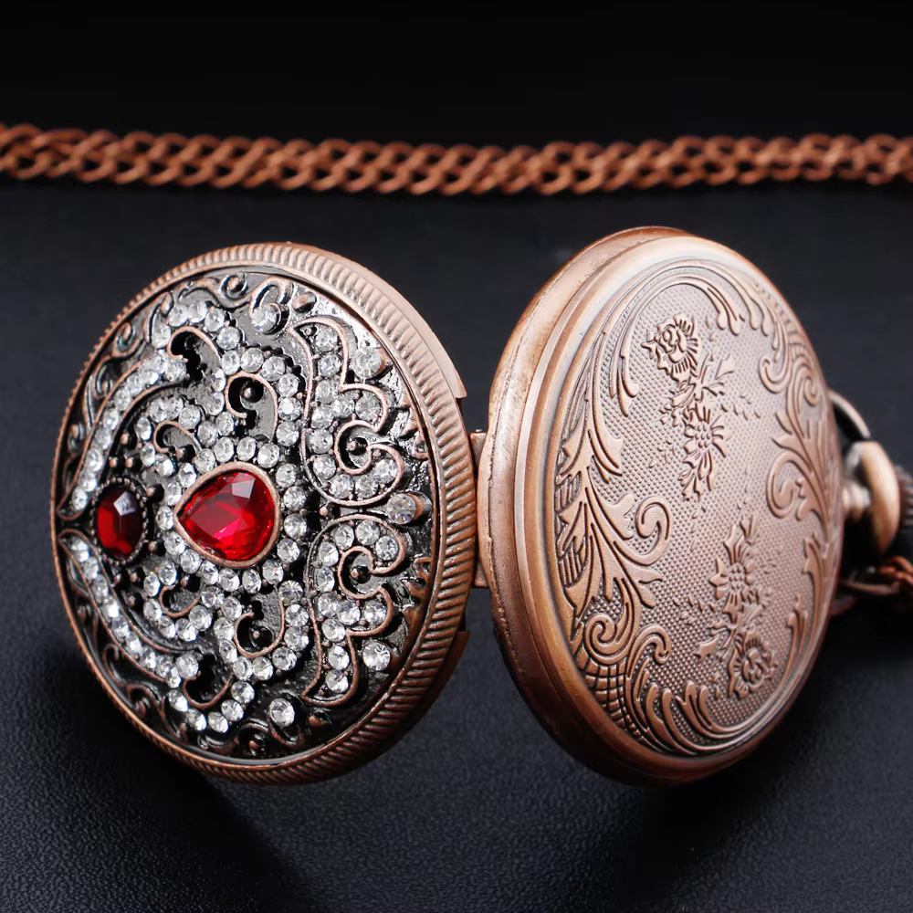 Antique Vintage Pocket Watch Personalized Multi Diamond Multi Color Design Necklace Quartz Clock Women's Unisex Gift Souvenir