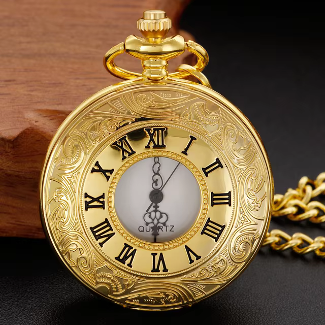 Luxury Gold Quartz Pocket Watch for Men Women Roman Digital Steampunk Vintage Pocket&Fob Chain Necklace Clock