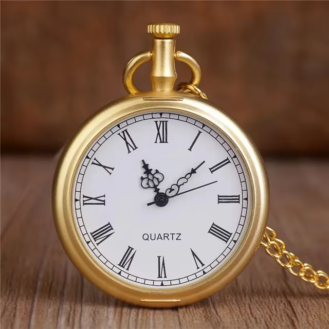 simple uncovered quartz pocket watch fashion gold necklace clock white dial Roman numeral pocket watch