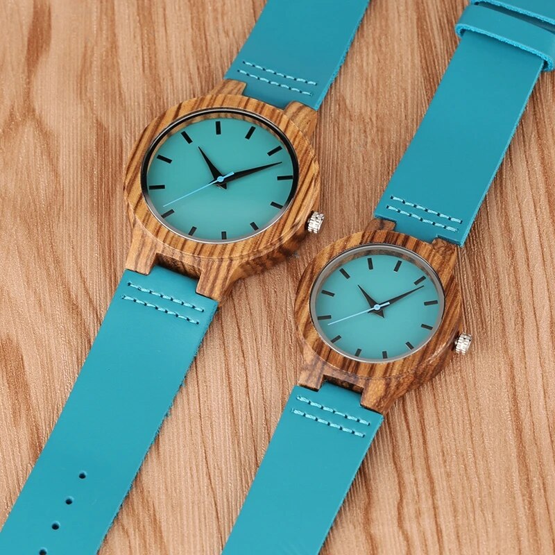 HAND-MADE Top Luxury Royal Blue Wood Watch Quartz Wristwatch 100% Natural Bamboo Clock Fashion Leather Valentine's Day Best Gifts 2020 NEW