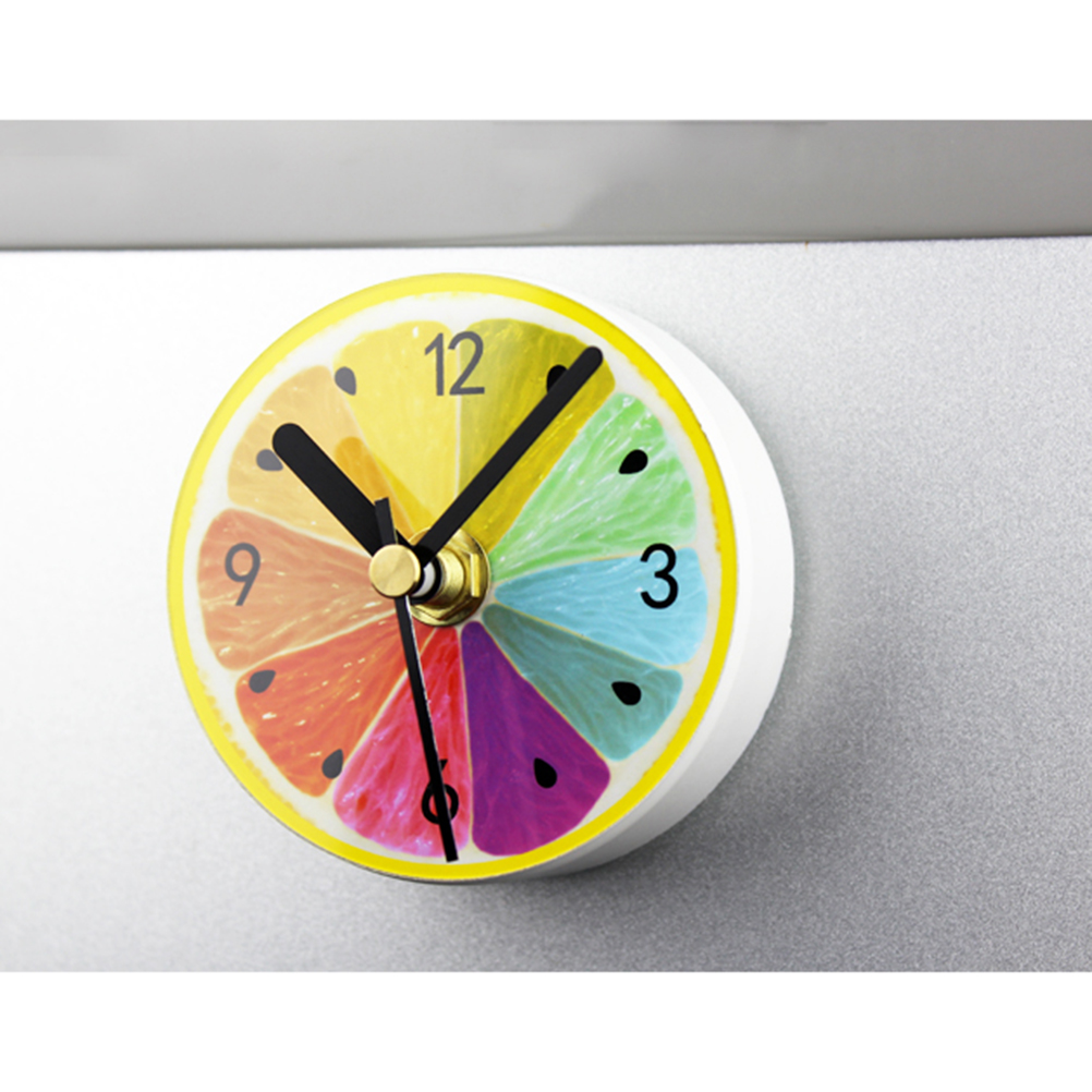 Fridge Magnetic Clock Round Cartoon Fruit Lemon Pattern Clock Pendant Refrigerator Whiteboard Magnet Locker for Home Office