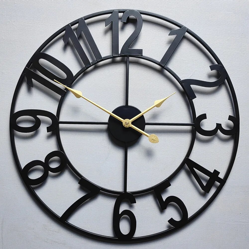 24 Inch Metal Clock Large Hollow Farmhouse Decorative Wall Clock Silent Interior Decoration Iron Wall Clock for Home Decoration