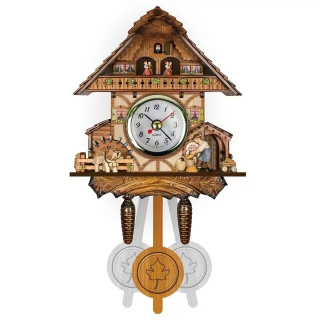 Clock Wall Wooden Wood Pendulum Vintage Clocks Cuckoo Kids Bird Hanging Retro 3D Chiming Decor Forest Silent Decorative Room