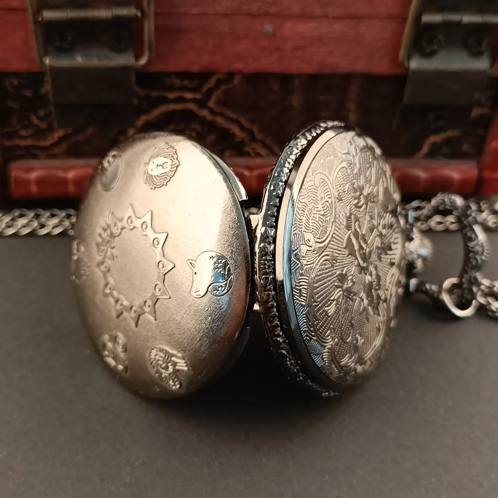 Vintage Full Hunter Quartz Pocket Watch Necklace All Black Cool Roman Numeral digital pocketwatch