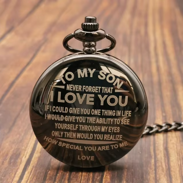 Steampunk Antique Pocket Watch Children with Fob Chain To My Son Pendant Necklace Gift Boys Birthday Kids Clock