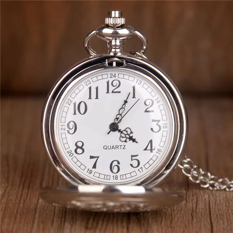 Creative peony flower painted quartz pocket watch fashion silver necklace clock men and women best gift