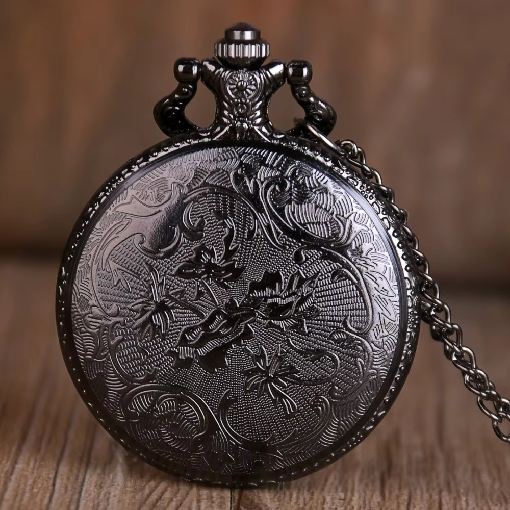 Black Vintage Magic Pocket Watch with Chain Collection Steampunk Pendant Clock Accessory Kids Souvenir Gift XH3018